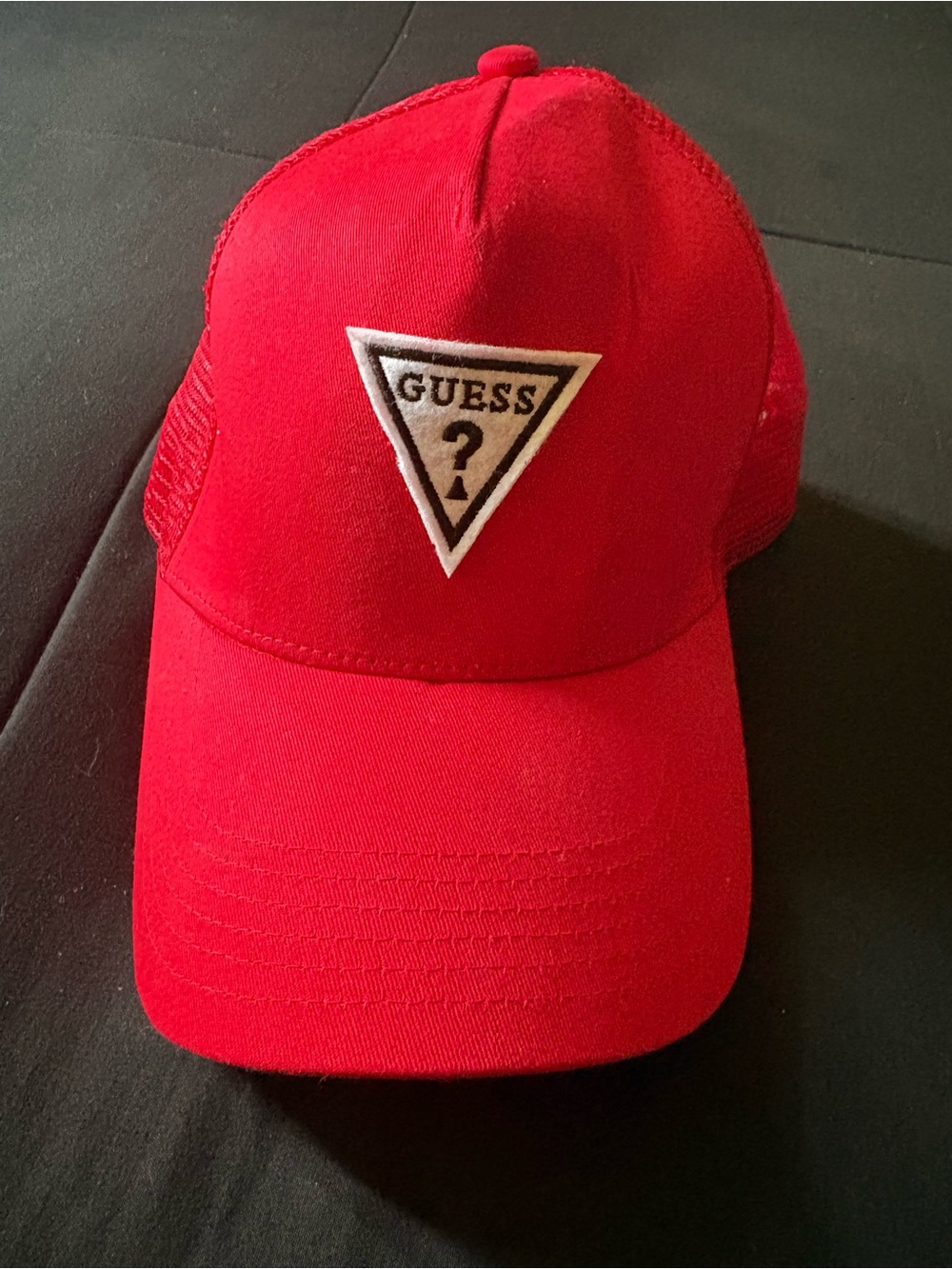 Guess Red Logo Mesh Trucker Hat